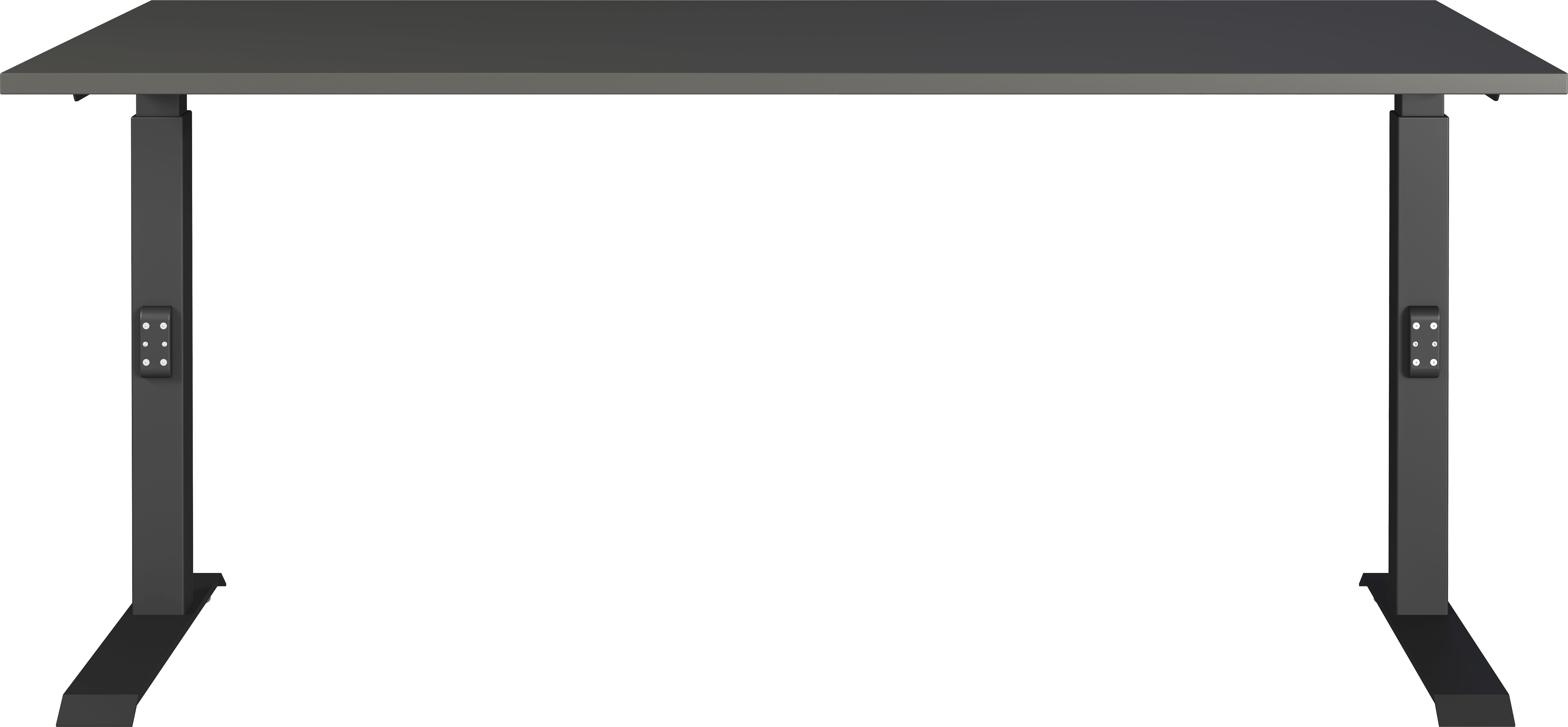 Schreibtisch GERMANIA "Mailand, mechanisch höhenverstellbar", grau (graphit, schwarz, graphit), B:160cm H:91cm T:80cm, Tische, Schreibtisch, in Breitenvariante 120-180 cm, Made in Germany