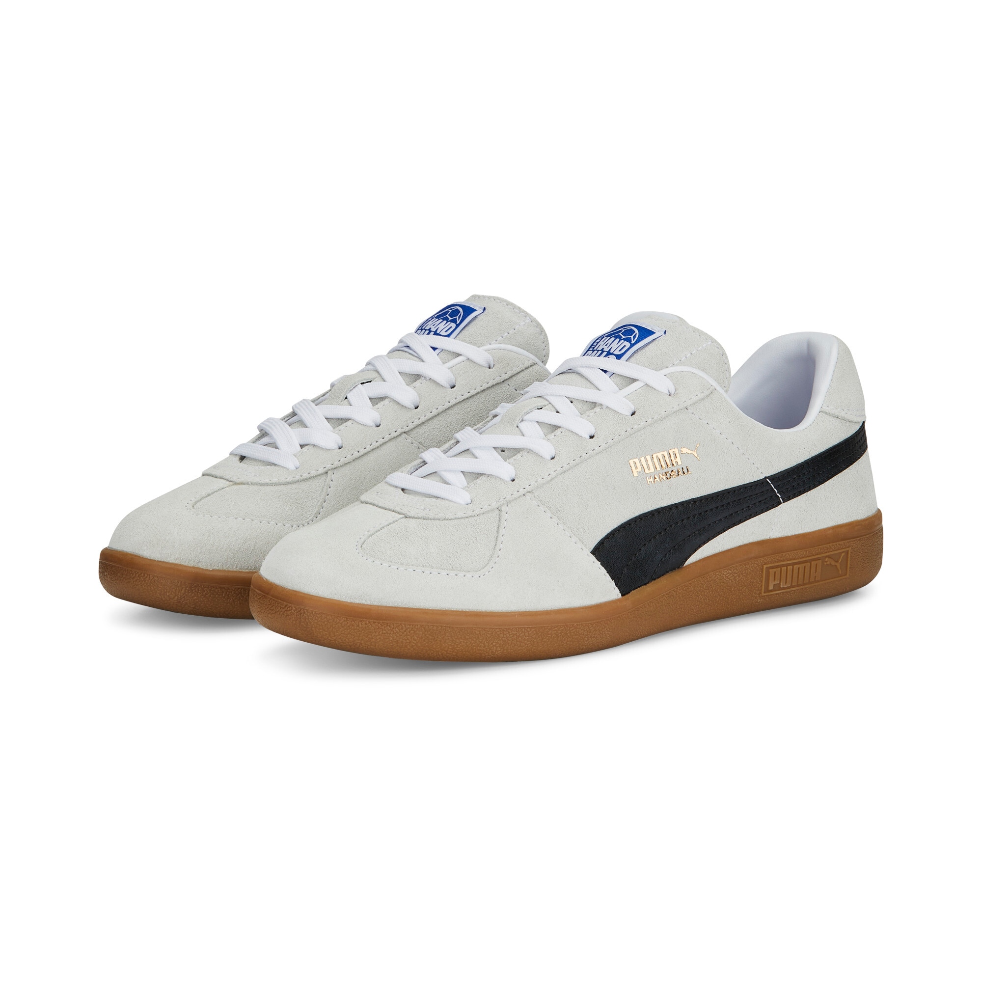 Sneaker PUMA "HANDBALL" Gr. 39, schwarz-weiß (puma weiß, puma schwarz, gum), Schuhe, 39, Leder, mehrfarbig