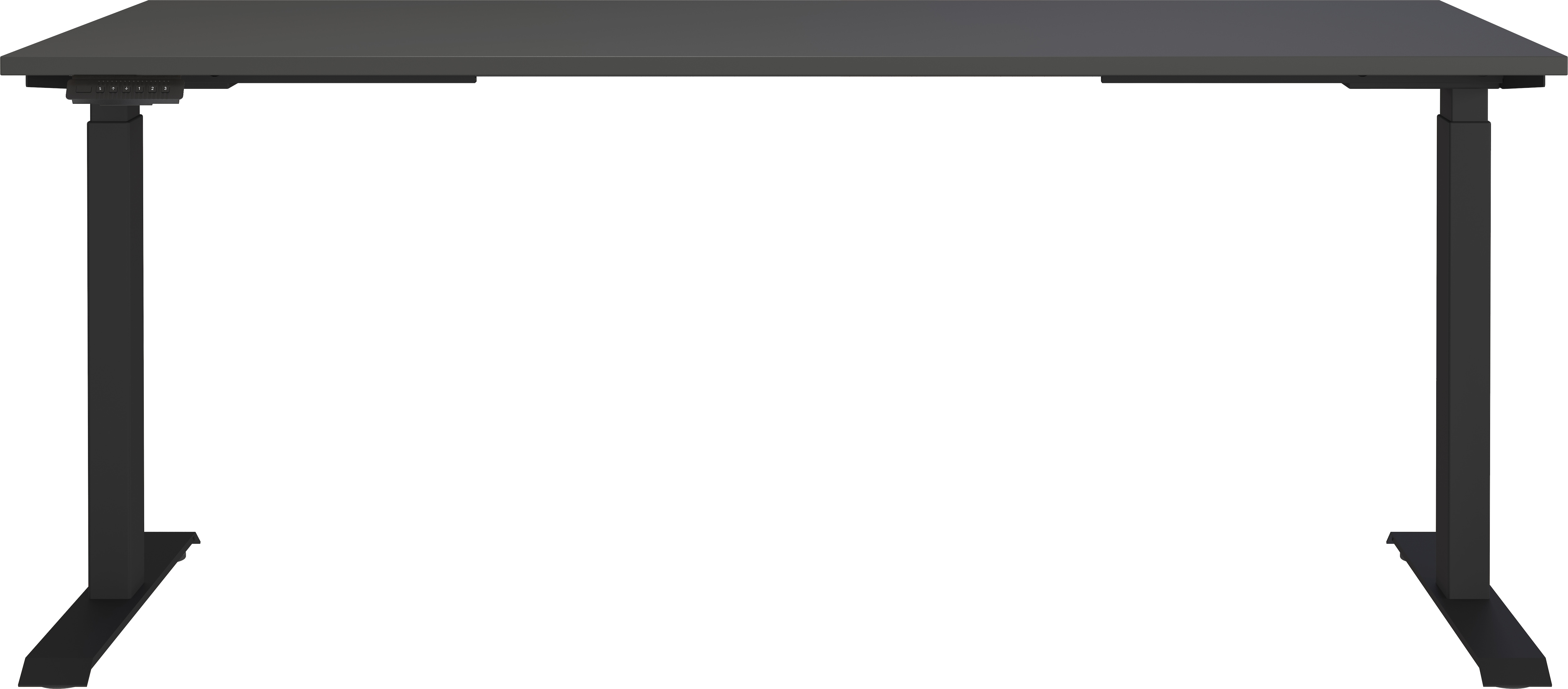 Schreibtisch GERMANIA "Mailand, elektrisch höhenverstellbar", grau (graphit, schwarz, graphit), B:180cm H:91cm T:80cm, Tische, Schreibtisch, in Breitenvariante 120-180 cm, Made in Germany