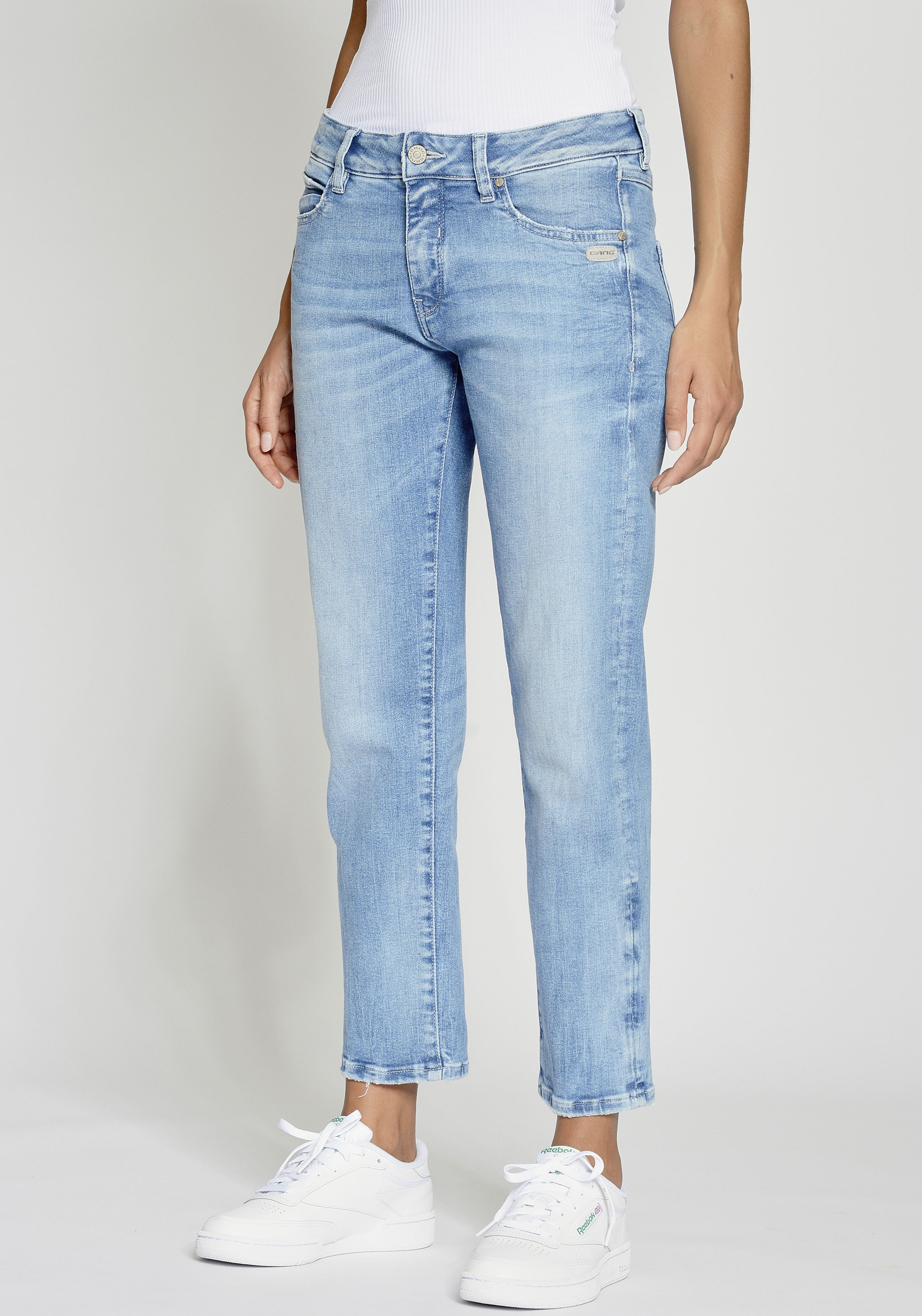 Boyfriend-Jeans GANG "94NADIA", Damen, Gr. 29, N-Gr, blau (truly blau), Denim/Jeans, Obermaterial: 90% Baumwolle, 6% Polyester, 4% Elasthan, bequem knöchelfrei, Jeans, 5-Pocket Style mit Reißverschluss und Knopf