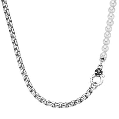 Collier "Panzerkette, schwarzer Achat oder Perle, Silber 925", weiß, GIORGIO MARTELLO MILANO, Halsketten, Damen, 55cm, S