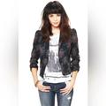 Free People Jackets & Coats | Free People Floral Print Black Denim Fitted Crop Jacket/Blazer | Color: Black/Pink | Size: 8