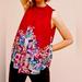 Anthropologie Tops | Anthropologie Deletta Red Smocked Floral Bird Print Epona Top Size Medium | Color: Red | Size: M