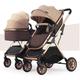 Double Stroller Twin Umbrella Baby Pram Stroller Foldable Twins Strollers Detachable Baby Carriage Double Infant Stroller,Tandem Stroller for Infant and Toddler (Color : Gold)