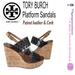 Tory Burch Shoes | New Tory Burch Strappy Platform Wedge Sandals Patent Leather & Cork High Heel. 6 | Color: Black/Brown | Size: 6