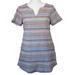 Anthropologie Dresses | Anthro Ellison Colorful Striped Dress Notch Neck Short Sleeve M Tribal Boho | Color: Blue/Red | Size: M