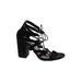 Bershka Heels: Strappy Chunky Heel Boho Chic Black Solid Shoes - Women's Size 39 - Open Toe