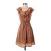 H&M Casual Dress - A-Line Scoop Neck Short sleeves: Brown Print Dresses - Women's Size 4