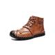 VIPAVA Men's Snow Boots Leather Autumn Winter Men Boots Warm Plush Snow Boots Outdoor Fur Motorcycle Boots Ankle Boots Men's Shoes (Color : Brown, Size : 10.5)