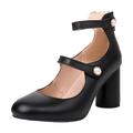 Womens Mid Block Heels Mary Jane Ankle Strap Court Shoes Sale Clearance Wedge Heels 2023 New Large Size of A Word with High Leather Round Head Thick Single Shoes Wedding Female Heel Black