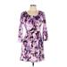 L'Amour Nanette Lepore Casual Dress - A-Line Scoop Neck 3/4 sleeves: Purple Floral Dresses - Women's Size Large