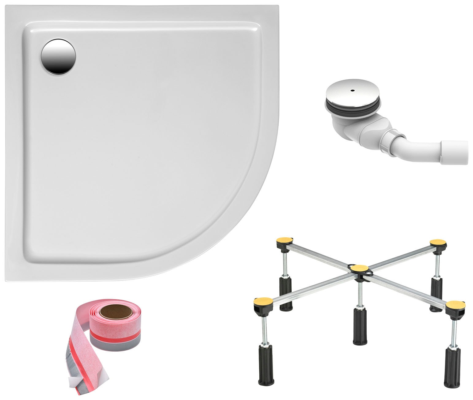 Duschwanne OTTOFOND, weiß, B:90cm T:90cm, Duschwannen, 90x90 cm, mit Fußgestell, Ablaufgarnitur und Fugendichtband