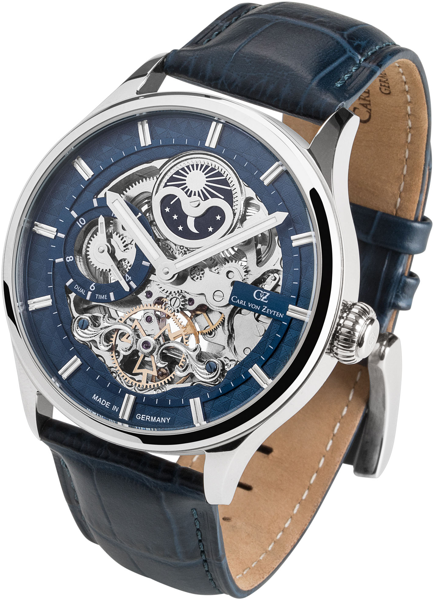Automatikuhr CARL VON ZEYTEN "Neustadt", blau, Armbanduhren, Damen, Automatikuhr, Armbanduhr, Herrenuhr, Datum, Made in Germany, Mechanische Uhr