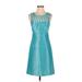 Tahari by ASL Cocktail Dress - A-Line Crew Neck Sleeveless: Teal Print Dresses - Women's Size 2