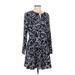Simply Vera Vera Wang Casual Dress - A-Line: Blue Floral Dresses - Women's Size Large