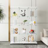 Glass Display Cabinet with 4 Shelves Extra Large, Curio Cabinets, Black Floor Standing Glass Bookshelf, Quick Installation