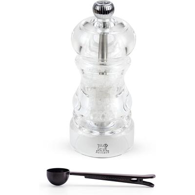 Peugeot - Nancy Acrylic Manual Salt Mill - Transparent Adjustable Grinder Gift Set- With Stainless Steel Spice Scoop/Bag