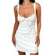 Robe en dentelle florale pour femmes bretelles Spaghetti sans manches Patchwork Bandage col en