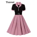 Tonval-Robe élégante à pois patchwork bicolore pour femme robes Rockabilly formelles style