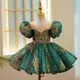 Robe de Soirée de Luxe en Dentelle Verte et Dorée pour Fille de 1 à 12 Ans Tenue Formelle pour