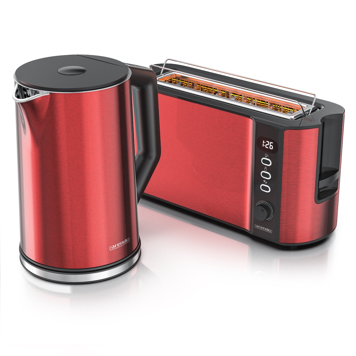 Arendo Frühstücksset, Wasserkocher ELEGANT 1,5L, 2 Scheiben Toaster Langschlitz, Rot Image