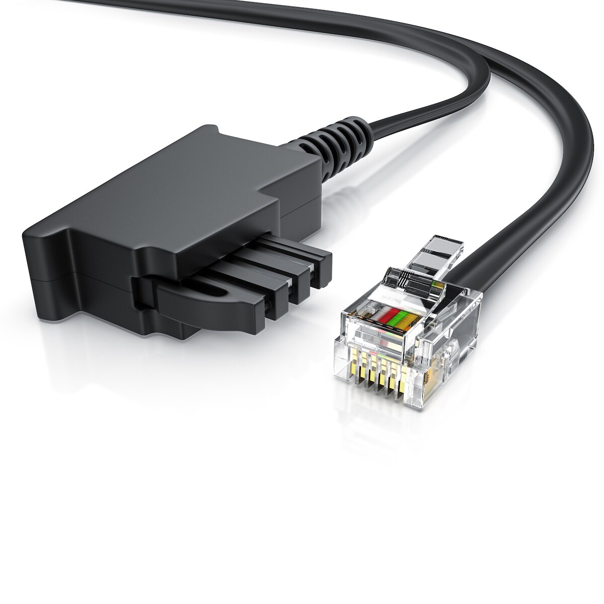 CSL - 10m Telefonkabel TAE-F Stecker auf RJ11 Stecker − Int. Norm 6P4C / 4-polig belegt − Flachkabel - TAE-F - schwarz Image