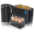 Arendo Frühstücks-Set Wasserkocher 1,5l, 4-Scheiben Toaster, 6er Eierkocher, Schwarz