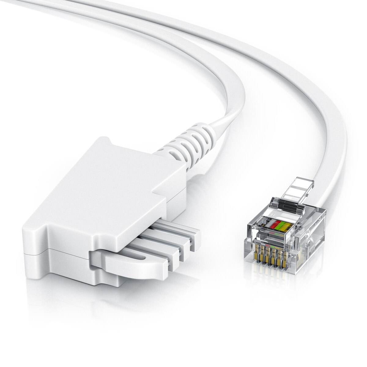 CSL - 2m Telefonkabel TAE-F Stecker auf RJ11 Stecker − Int. Norm 6P4C / 4-polig belegt − Flachkabel - TAE-F - weiß Image
