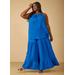 Plus Size Flounced Gauze Wide Leg Pants