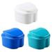 3Pcs Colors Denture Bath Case Cup Box Holder Storage Soak Container with Strainer Basket for Travel Cleaning (Light Blue and Blue)