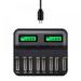 LCD Universal Battery Charger - 8 Bay AA /AAA /C /D Battery Charger for Rechargeable Batteries with 2A USB Port Type C Input Fast AA /AAA Battery Charger