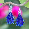 'Tree-Inspired Handblown Glass Dangle Earrings in Royal Blue'