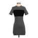 Topshop Casual Dress - Mini Crew Neck Short sleeves: Gray Color Block Dresses - Women's Size 2