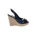 White House Black Market Wedges: Blue Print Shoes - Women's Size 7 - Peep Toe