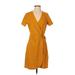 J.Crew Factory Store Casual Dress - Wrap V Neck Short sleeves: Orange Solid Dresses - Women's Size 2X-Small