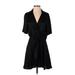 Zara Casual Dress - Mini V-Neck Short sleeves: Black Print Dresses - Women's Size Small