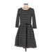 Love, Hanna Casual Dress - A-Line Scoop Neck 3/4 sleeves: Black Stripes Dresses - Women's Size Medium
