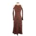 Zara Casual Dress - Midi Cold Shoulder 3/4 sleeves: Brown Dresses - Women's Size Small