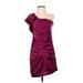 Express Cocktail Dress - Party One Shoulder Short sleeves: Burgundy Print Dresses - Women's Size 4