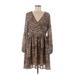 Shein Casual Dress - A-Line V Neck Long sleeves: Brown Leopard Print Dresses - Women's Size 8