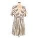 Shein Casual Dress - Mini Plunge Short sleeves: Ivory Print Dresses - Women's Size 12