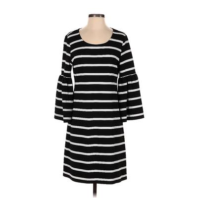 Calvin Klein Casual Dress - Shift Boatneck 3/4 Sleeve: Black Stripes Dresses - Women's Size Small