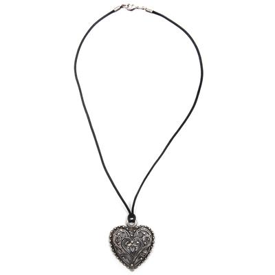 Kette mit Anhänger FIRETTI "Herz, groß, liebevoll", schwarz (metallfarben, antikfarben, schwarz), Halsketten, Damen, Metall-Polyester, L: 49cm, Metall, Polyester Image
