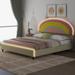 Upholstered Platform Bed with Rainbow Shaped and Height-adjustbale Headboard,LED Light Strips