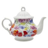 White Ceramic 32oz Teapot with Floral Watercolor