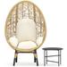 Natural Wicker Outdoor Egg Lounge Chair with Beige Cushion and Side Table