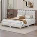Cosmic Queen Size Platform Bed w/ Support Legs Upholstered/Linen in Brown | 37.8 H x 63 W x 82.7 D in | Wayfair COS83139659AAK