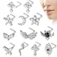 Anneau de Piercing en Acier avec Fleurs Croisées Ailes de Papillon Vis Supérieure Support de