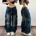 Jeans baggy taille haute pour hommes et femmes pantalons en denim streetwear vintage bleu délavé