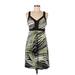 Tek Gear Casual Dress - A-Line V-Neck Sleeveless: Green Print Dresses - Women's Size Large